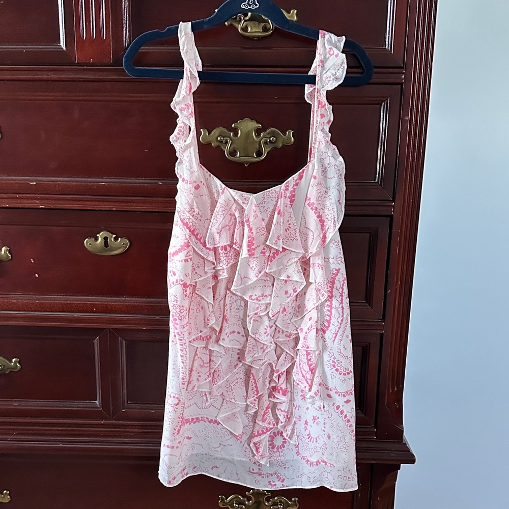 Banana Republic Pink and White Floral Top Silk